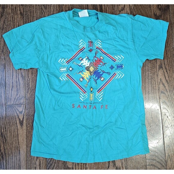 Vtg 80's Single Stitch Santa Fe New Mexico Graphic T Shirt Mens Medium Hanes - Picture 1 of 9